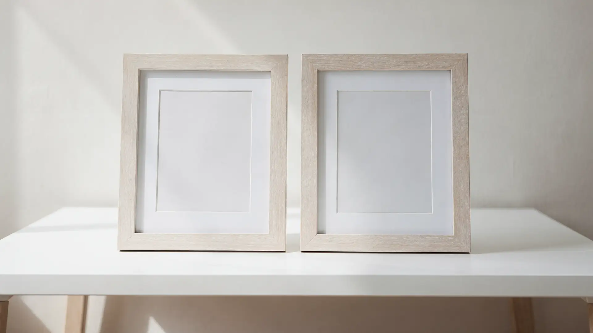Duas molduras de fotografia vazias lado a lado sobre mesa branca em luz suave, cena sobre o que as fotos de antes e depois nao mostram