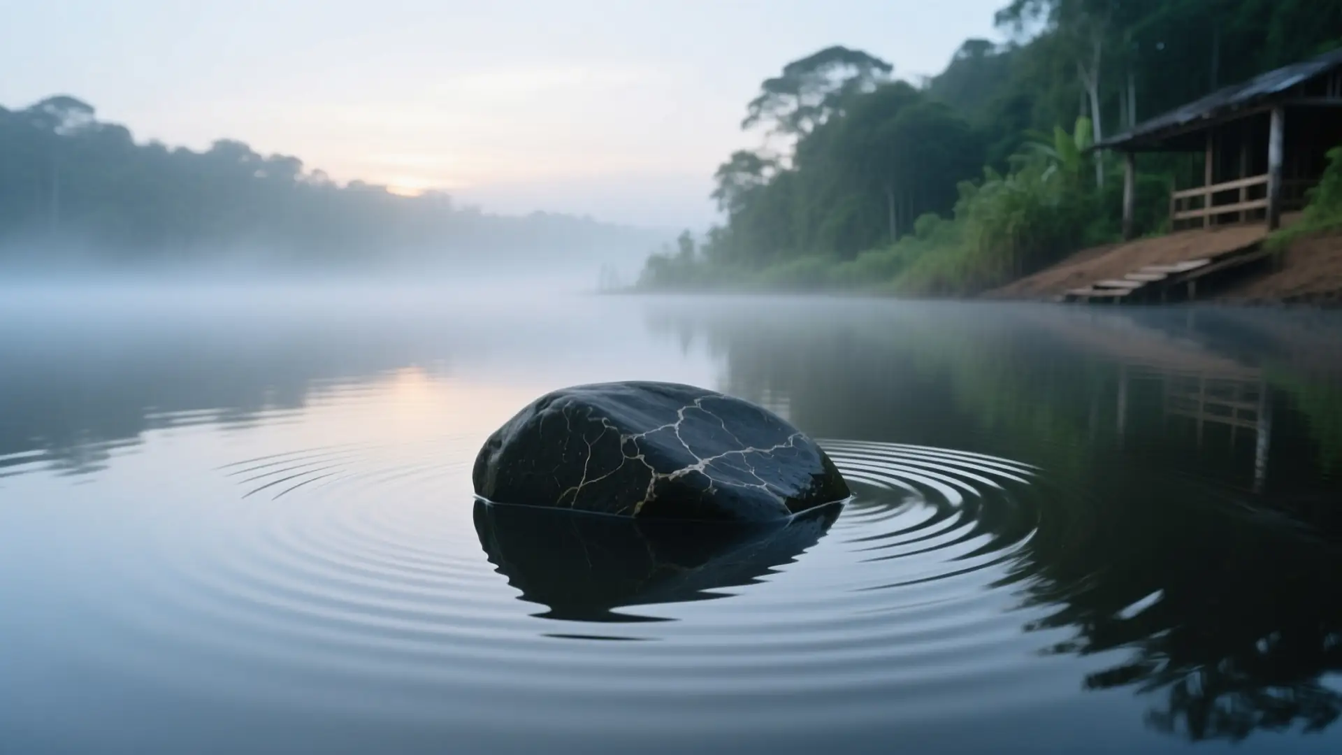Pedra sobre água calma formando ondas concêntricas, imagem do efeito prolongado que uma mágoa guardada produz no corpo.