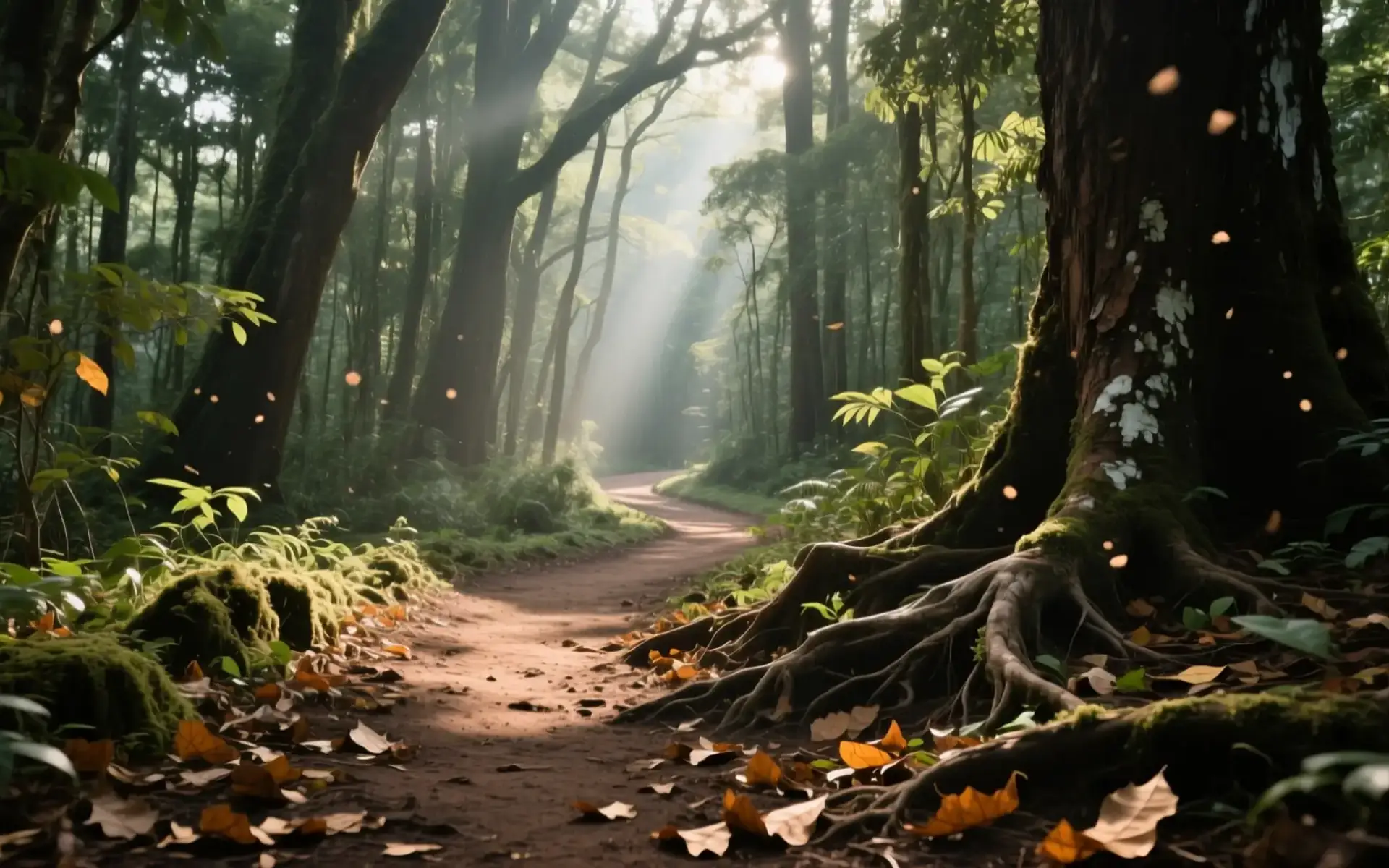Trilha de terra em mata com luz filtrada entre as árvores, cena sobre estresse e coração e o valor da pausa