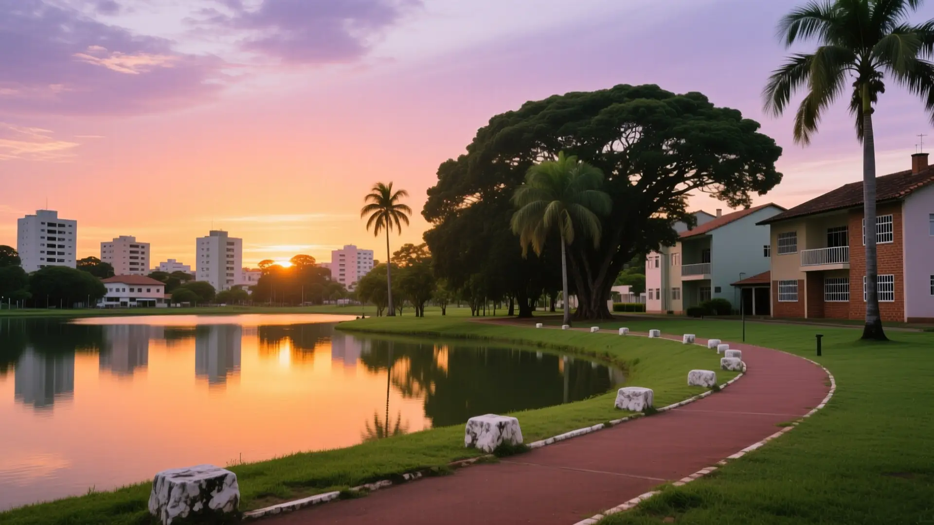 Ilustração do Parque Ipiranga com o lago em Anápolis, GO, na página sobre médico para emagrecer em Anápolis.
