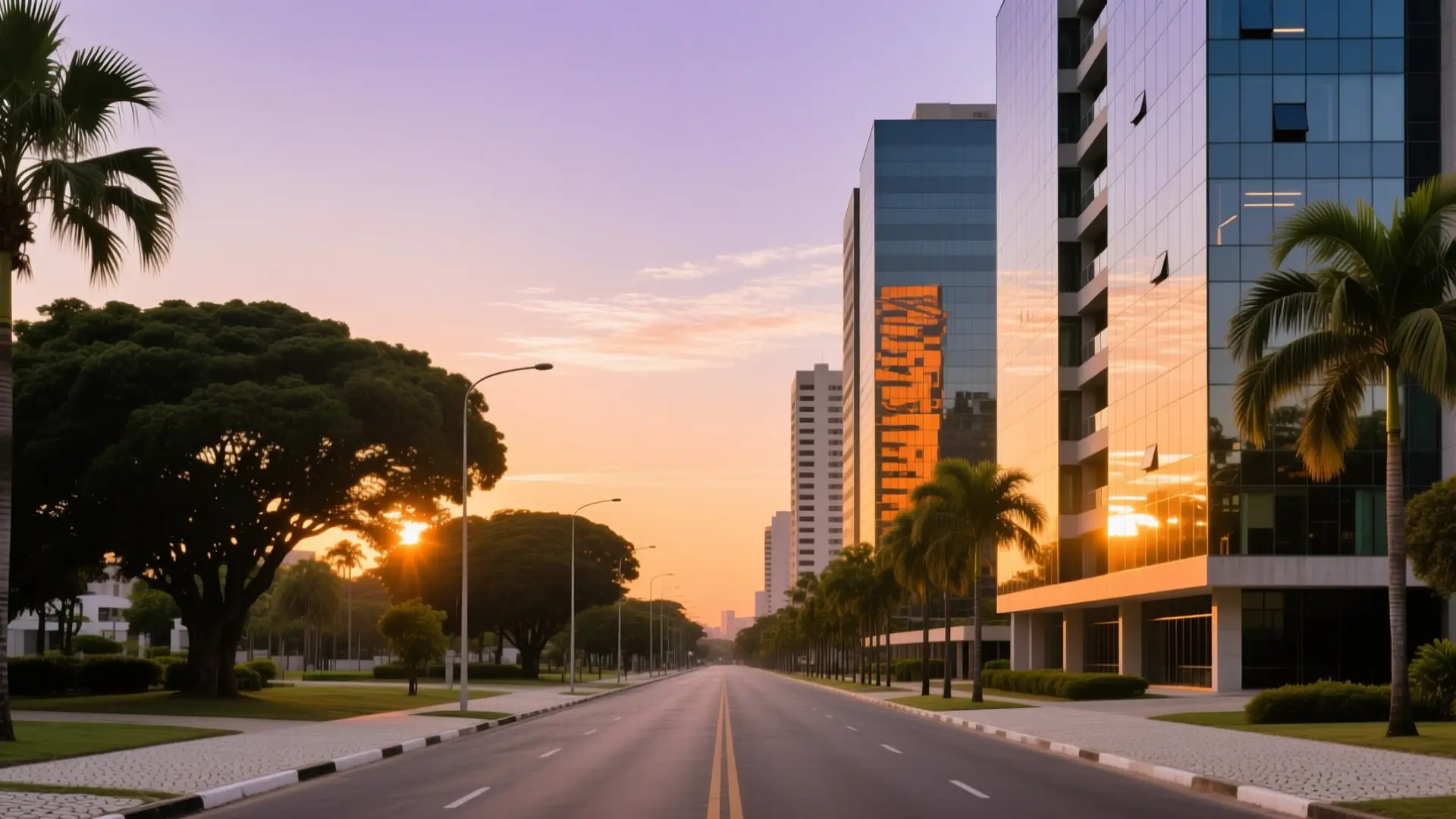 Ilustração de uma avenida corporativa de Alphaville em Barueri, SP, na página sobre médico para emagrecer em Barueri.
