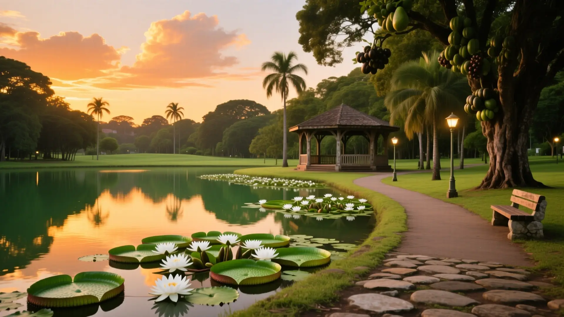 Ilustração do Parque Vitória Régia com o lago em Bauru, SP, na página sobre médico para emagrecer em Bauru.