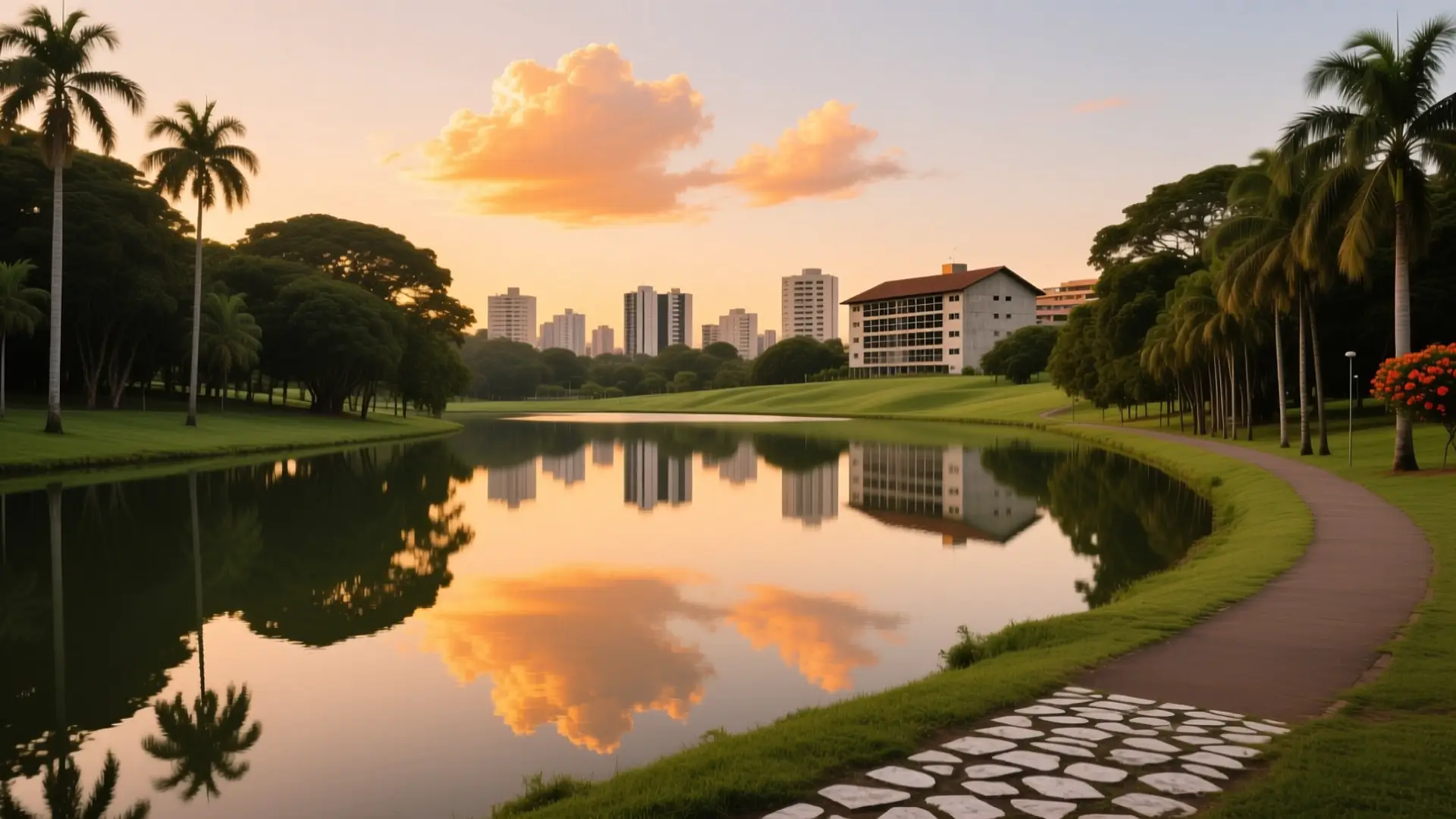 Ilustração da Lagoa do Taquaral com a pista de caminhada em Campinas, SP, na página sobre médico para emagrecer em Campinas.