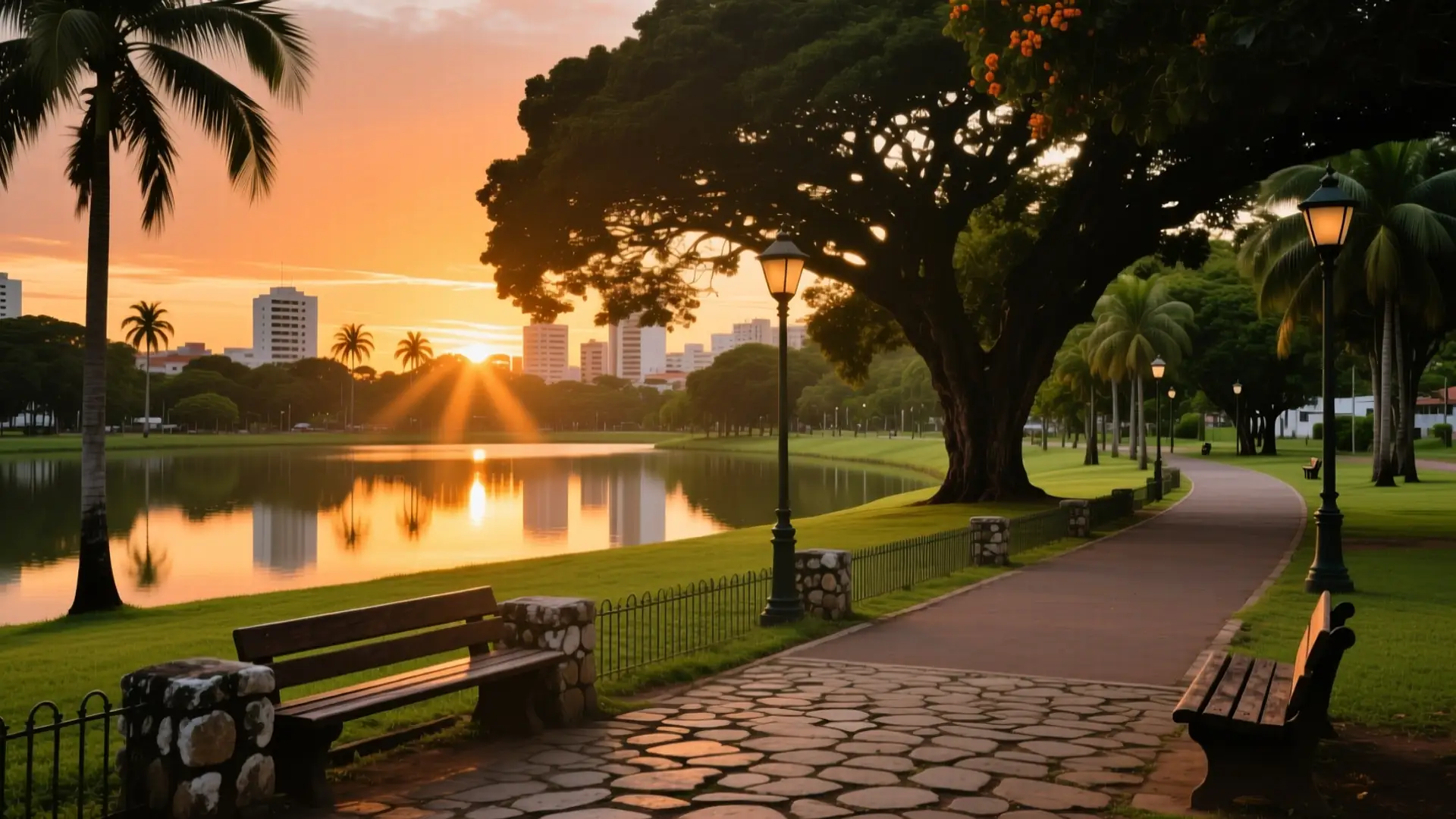 Ilustração do Parque da Cidade com o lago em Feira de Santana, BA, na página sobre médico para emagrecer em Feira de Santana.