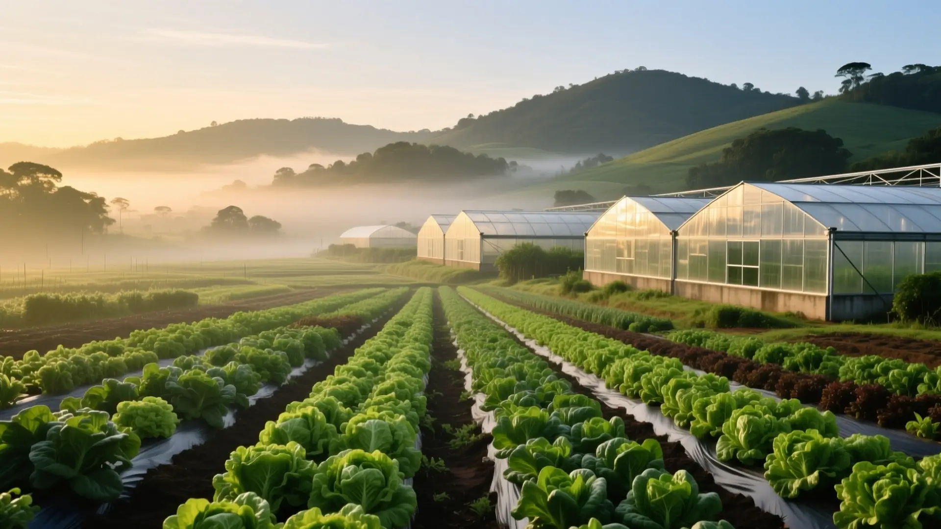 Ilustração dos campos de horta com a serra ao fundo em Mogi das Cruzes, SP, na página sobre médico para emagrecer em Mogi das Cruzes.