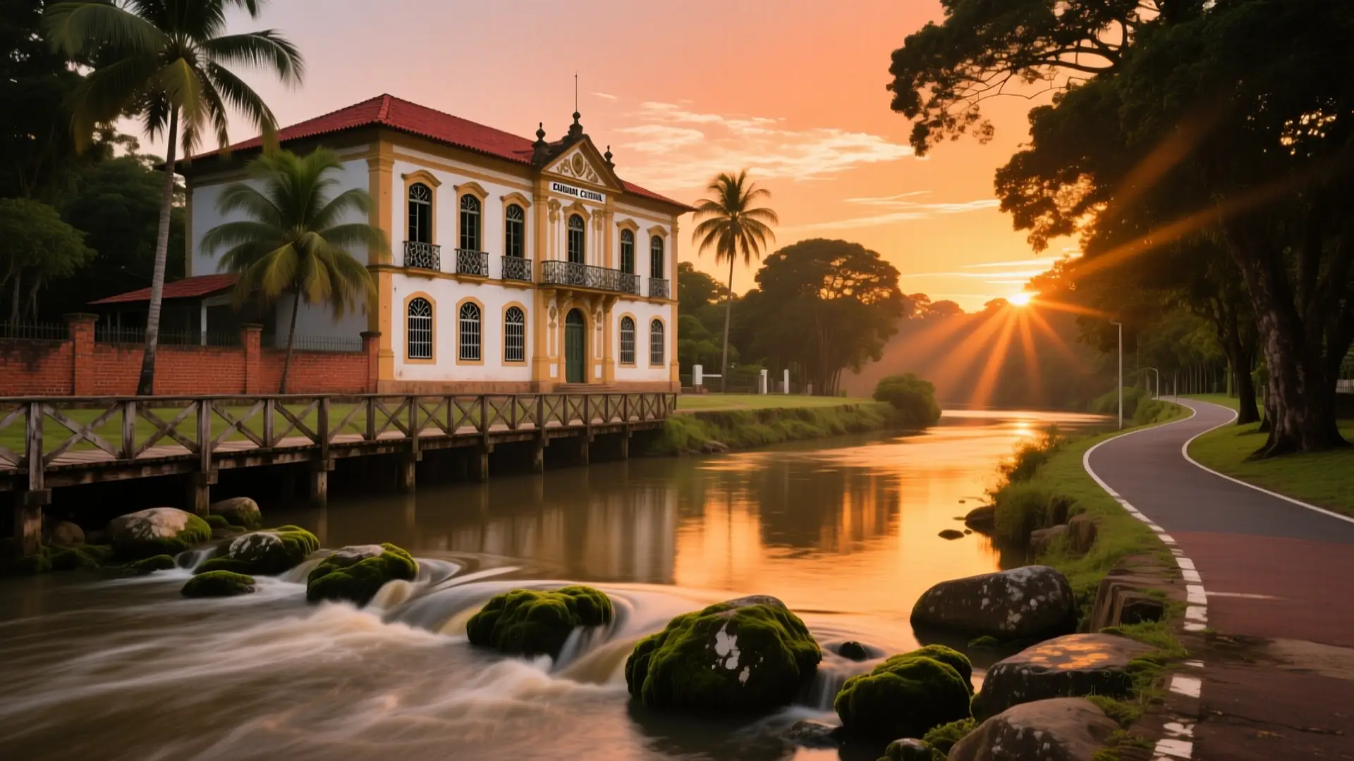 Ilustração da orla do rio Piracicaba com o Engenho Central em Piracicaba, SP, na página sobre médico para emagrecer em Piracicaba.