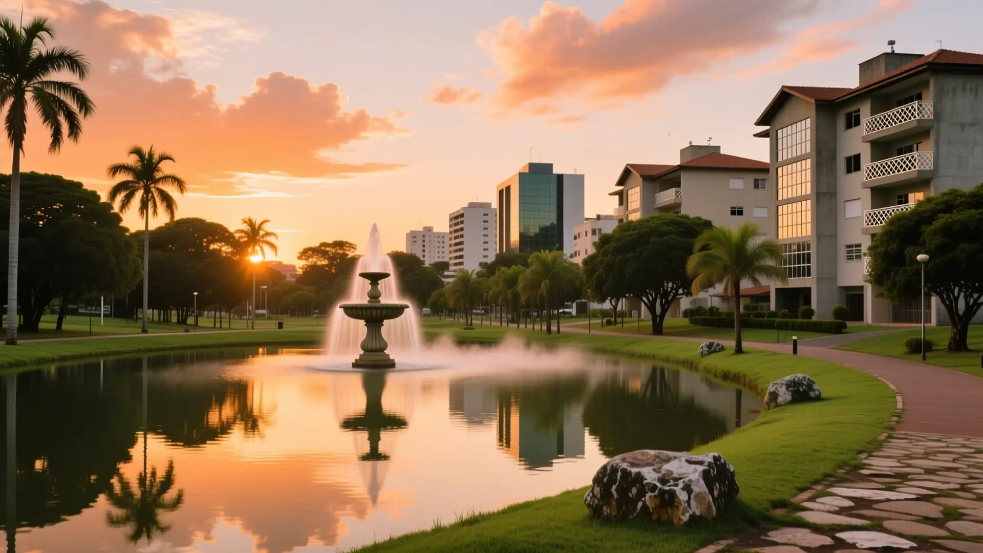 Ilustração do Parque Maurílio Biagi com o lago em Ribeirão Preto, SP, na página sobre médico para emagrecer em Ribeirão Preto.