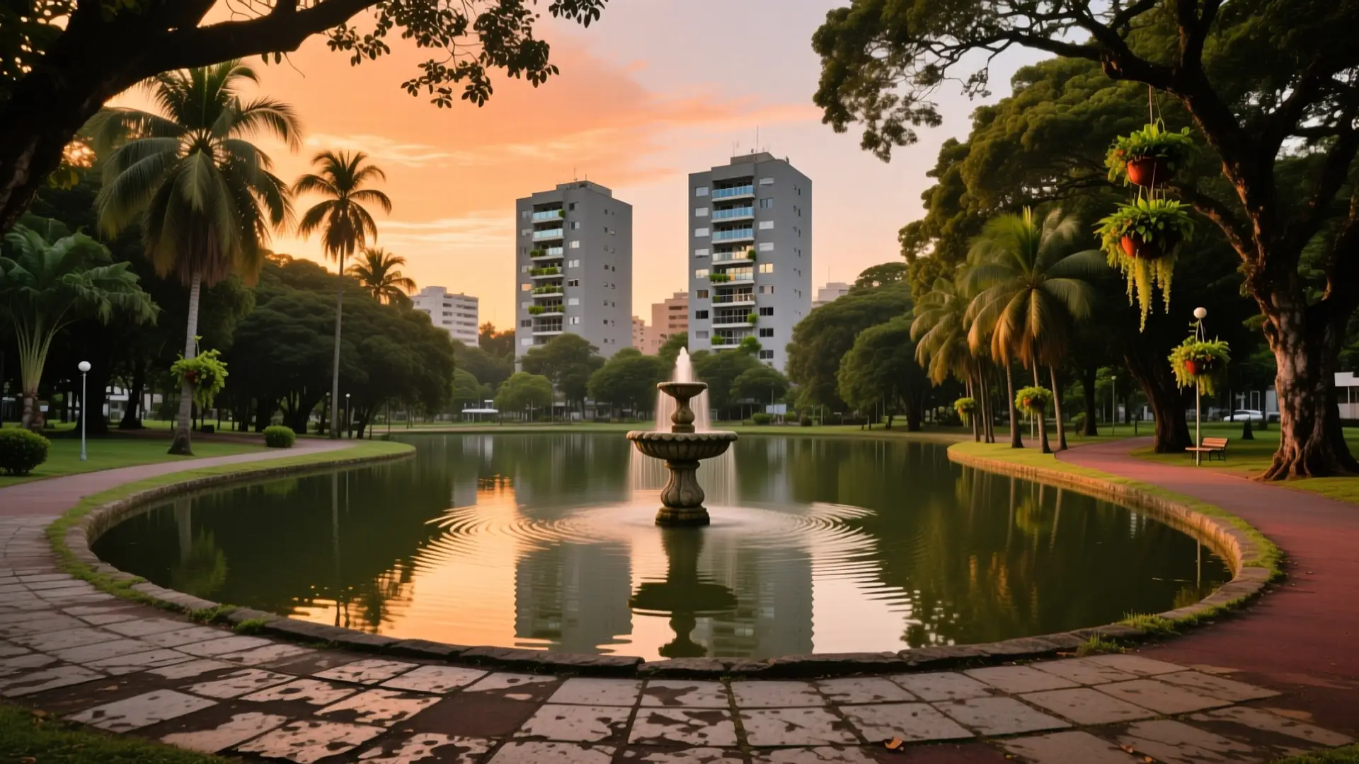 Ilustração do Parque Central com o lago e a pista em Santo André, SP, na página sobre médico para emagrecer em Santo André.