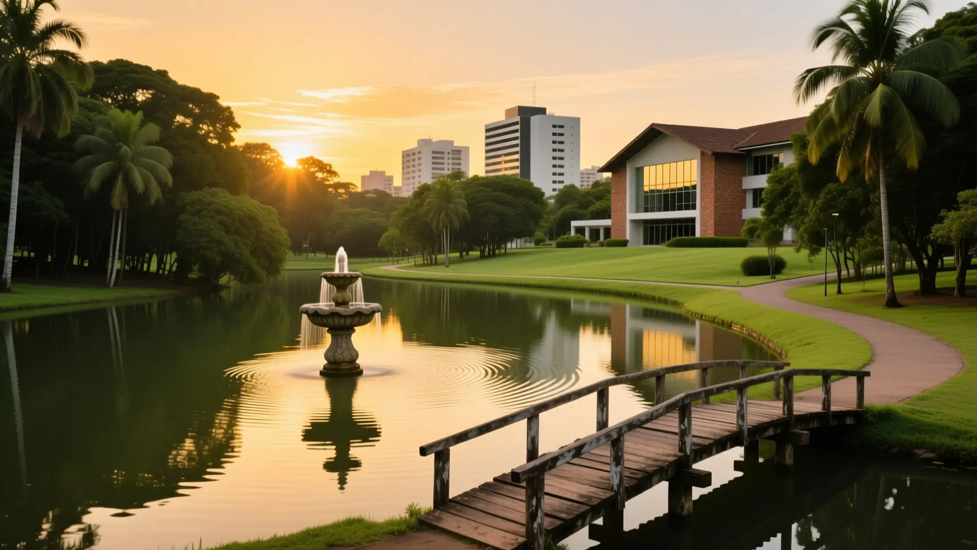 Ilustração do Parque das Águas com o lago e a pista de caminhada em Sorocaba, SP, na página sobre médico para emagrecer em Sorocaba.