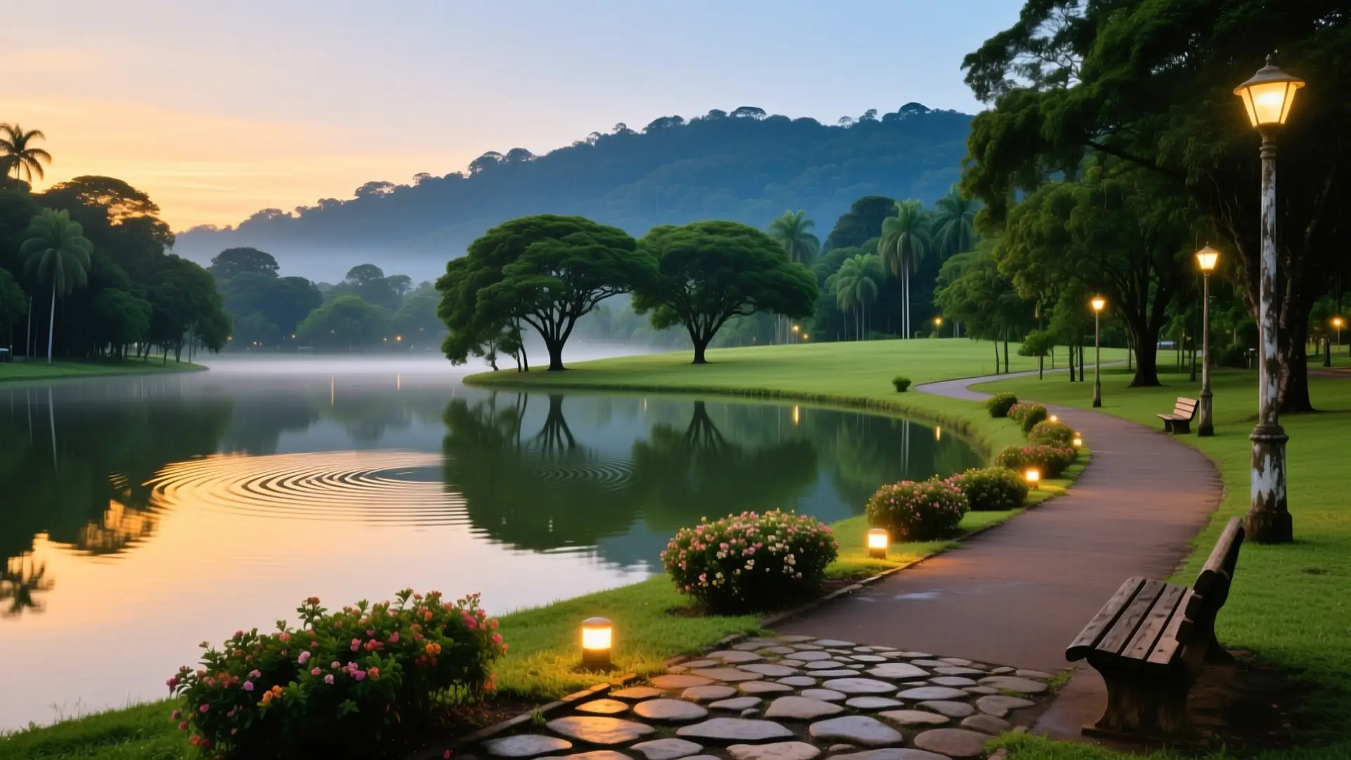 Ilustração do Parque do Itaim com o lago em Taubaté, SP, na página sobre médico para emagrecer em Taubaté.