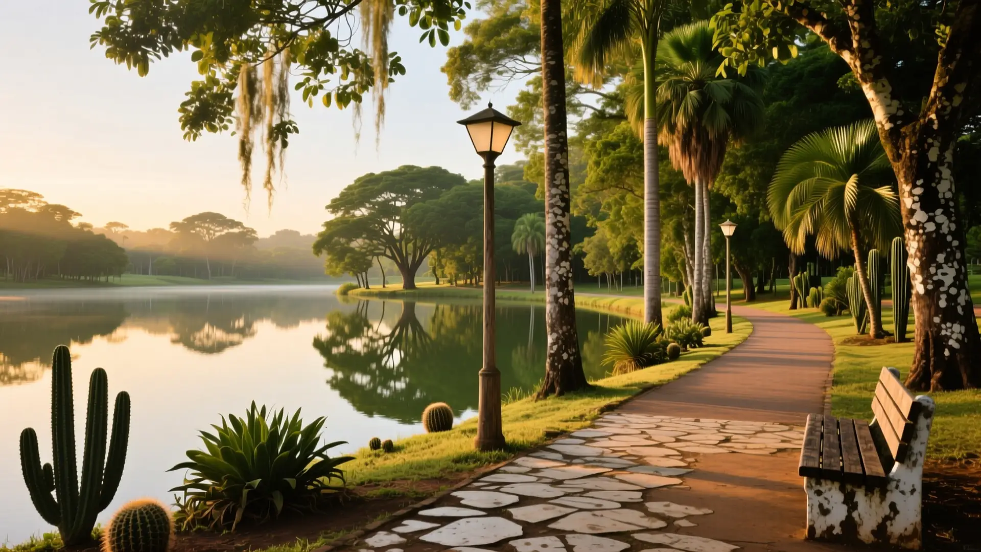 Ilustração do Parque do Sabiá com o lago e a mata em Uberlândia, MG, na página sobre médico para emagrecer em Uberlândia.