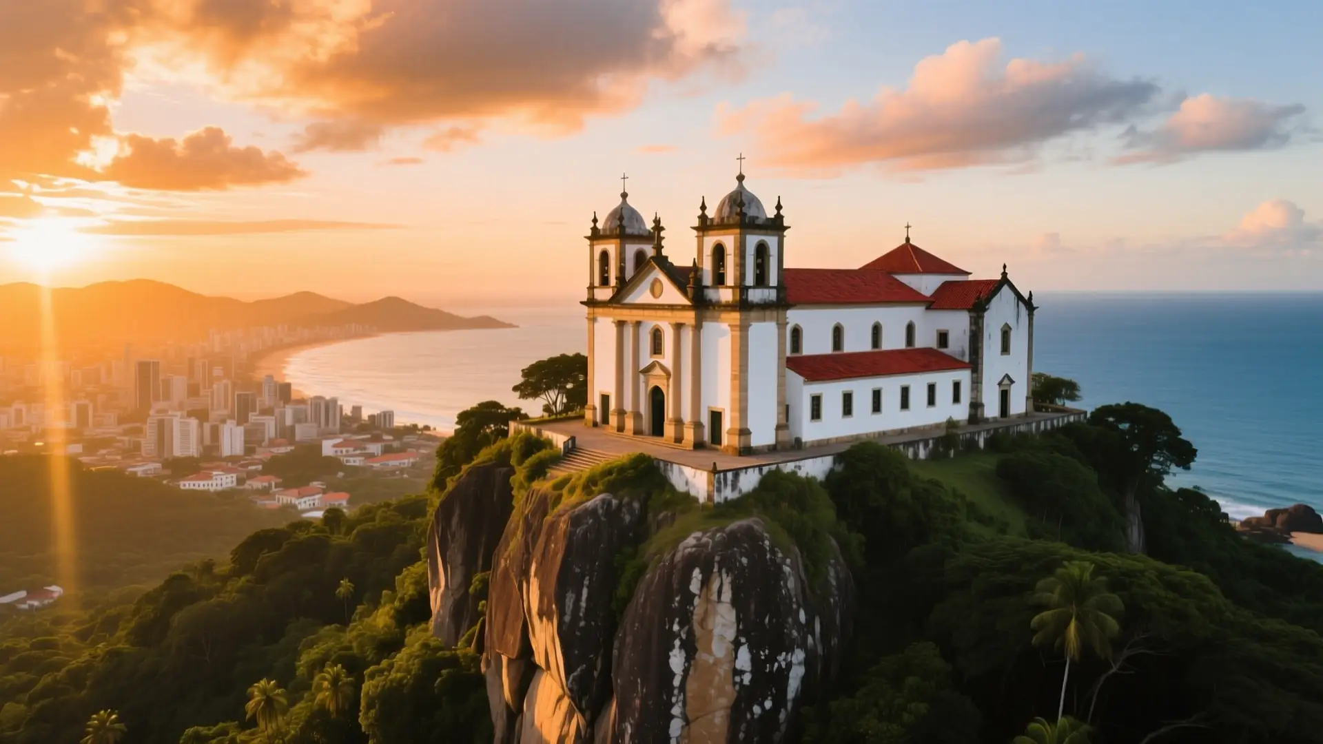 Ilustração do Convento da Penha sobre o rochedo em Vila Velha, ES, na página sobre médico para emagrecer em Vila Velha.