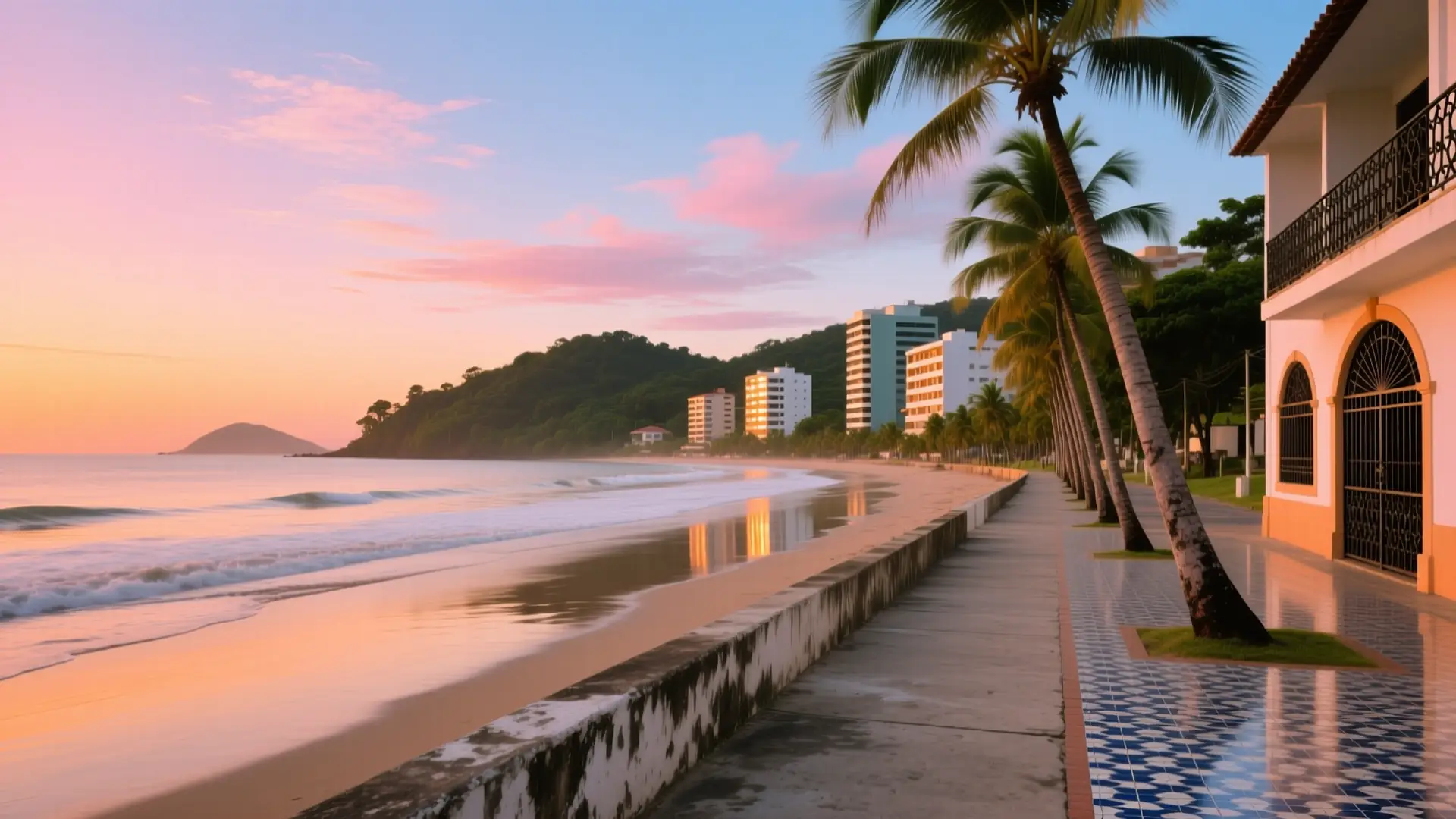 Ilustração da praia de Camburi com o calçadão em Vitória, ES, na página sobre médico para emagrecer em Vitória.